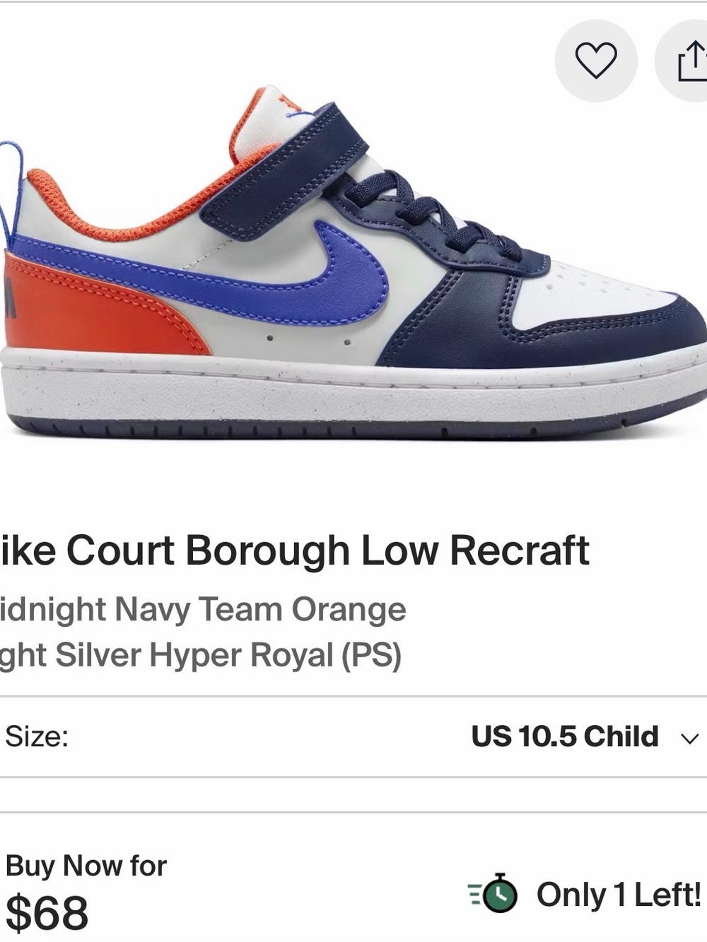 Nike Court Borough Low Recraft
Midnight Navy and Orange youth size 11
